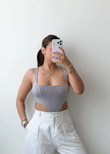 Size M-L Grey Cut-Out Bodysuit