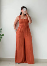 Size M-L Rust Orange Textured Jumpsuit