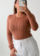 Size S-M Camel Ribbed Long Sleeve Top