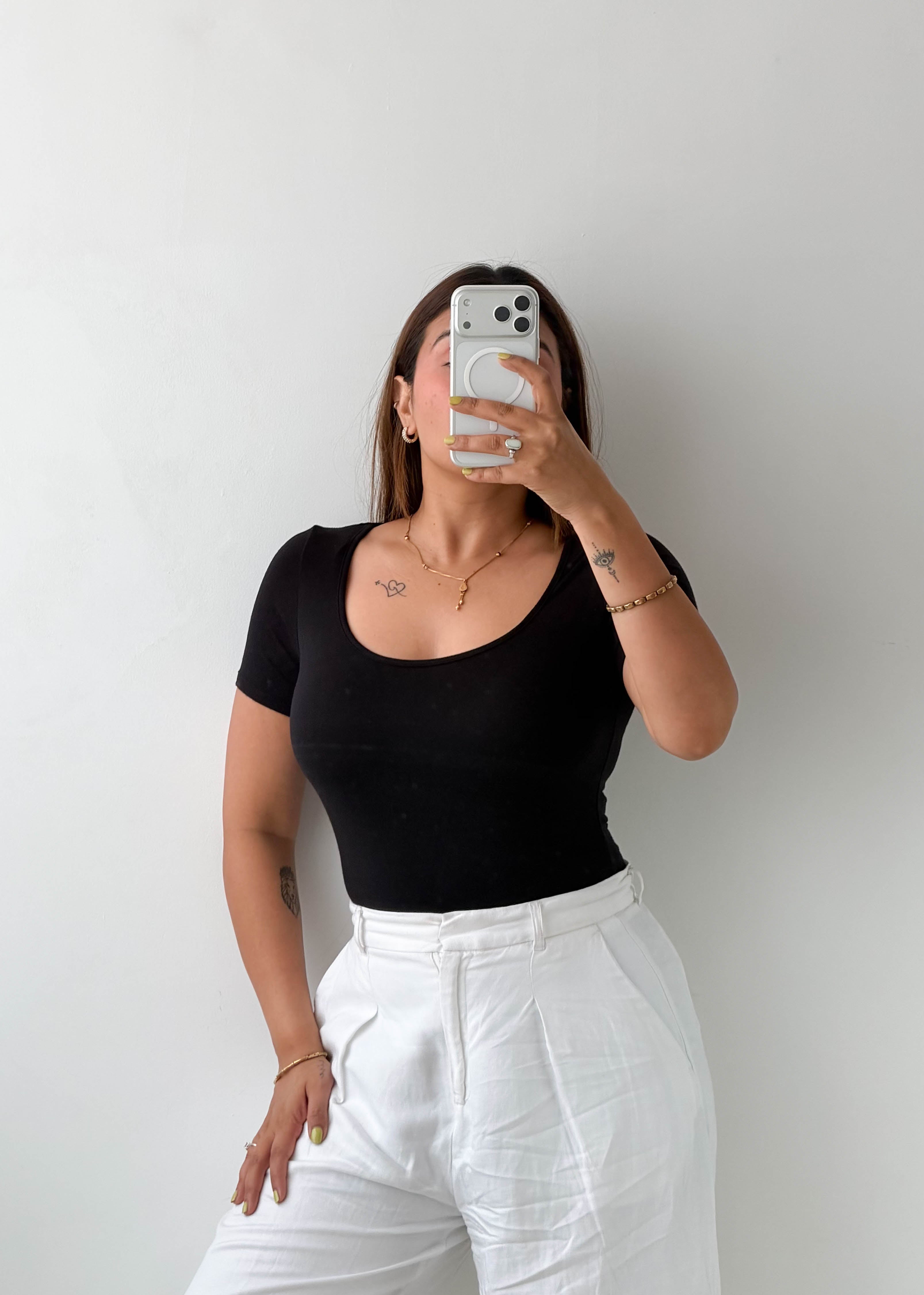 Size XS-S Black Scoop Neck Bodysuit
