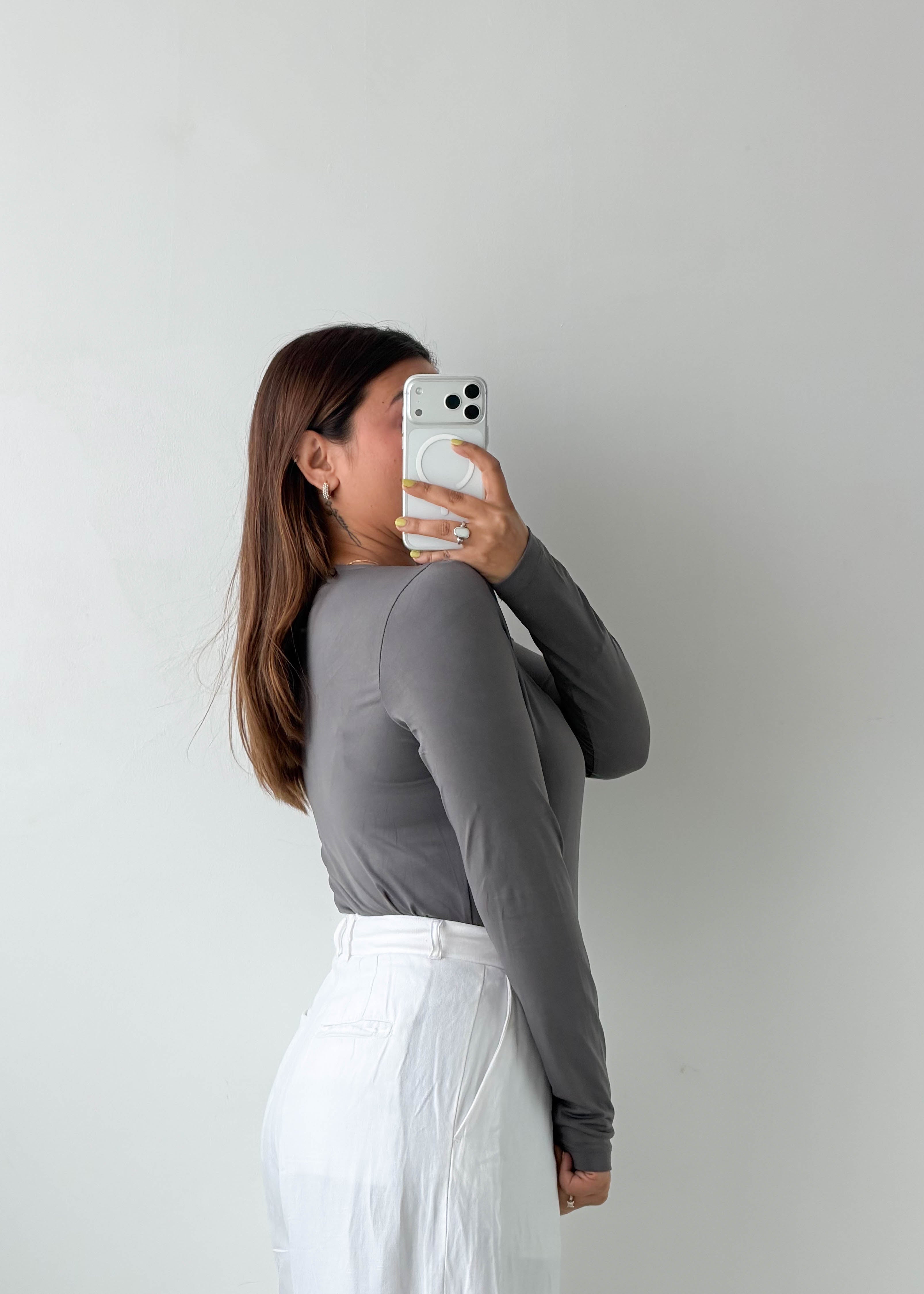 Size M-L Charcoal Square Neck Bodysuit