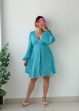 Size S-M Sky Blue Printed Babydoll Dress