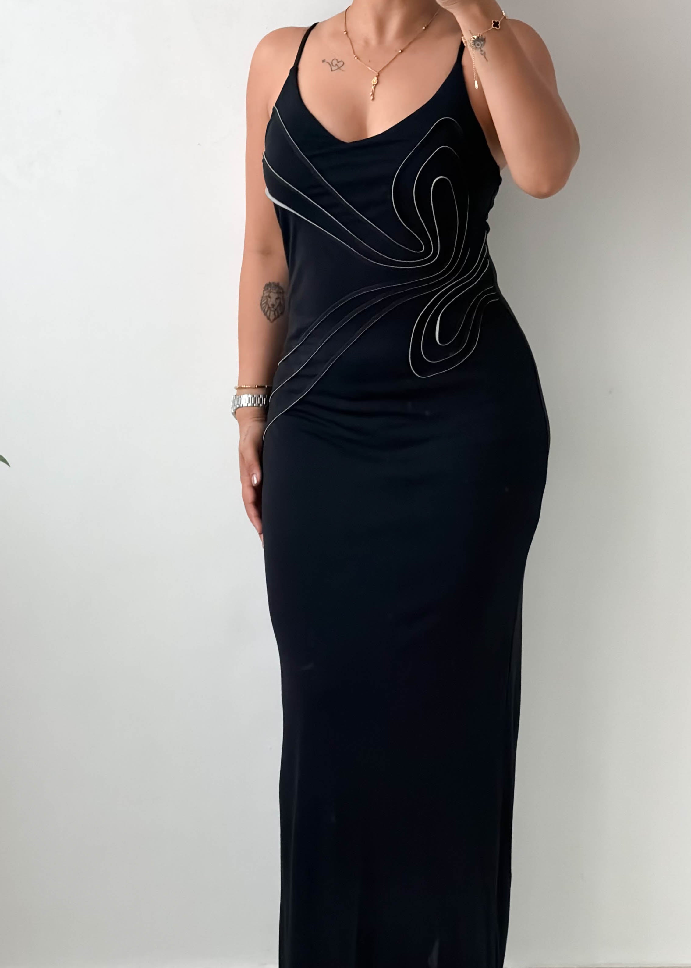 Size S-M Black Abstract Stitch Maxi Dress