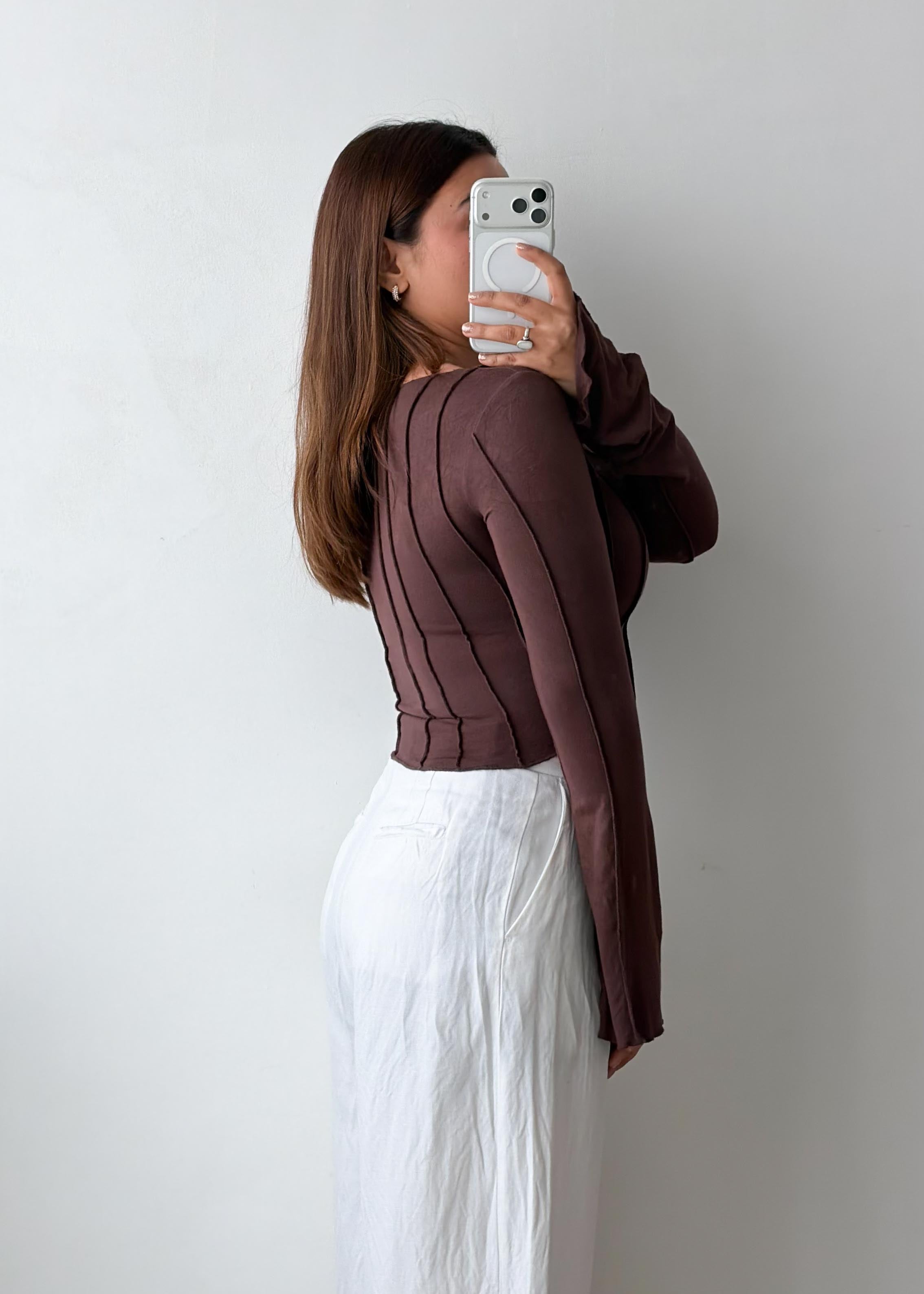 Size S-M Brown Ribbed Long Sleeve Top