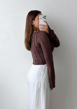 Size S-M Brown Ribbed Long Sleeve Top