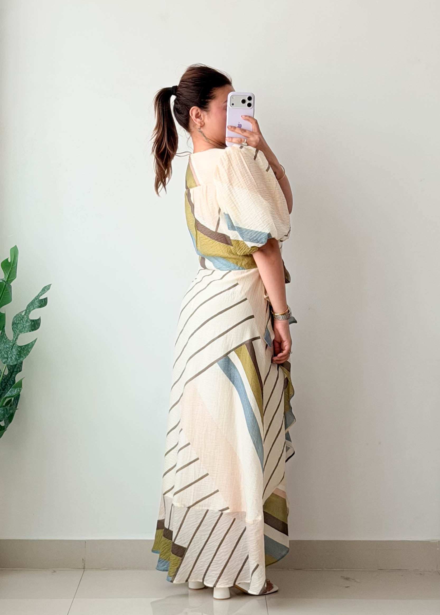 Size M-XL Striped Wrap Maxi Dress