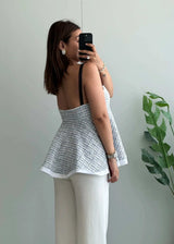 Size M-L, Grey Textured Peplum Camisole Top - Closet by Payal