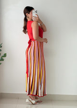 Size XS-S Red Multicolor Striped Knit Maxi Dress