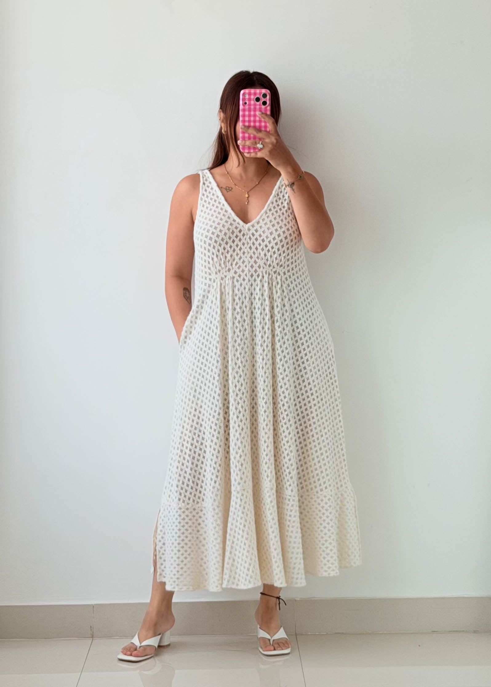 Size M-L Cream Crochet Maxi Dress