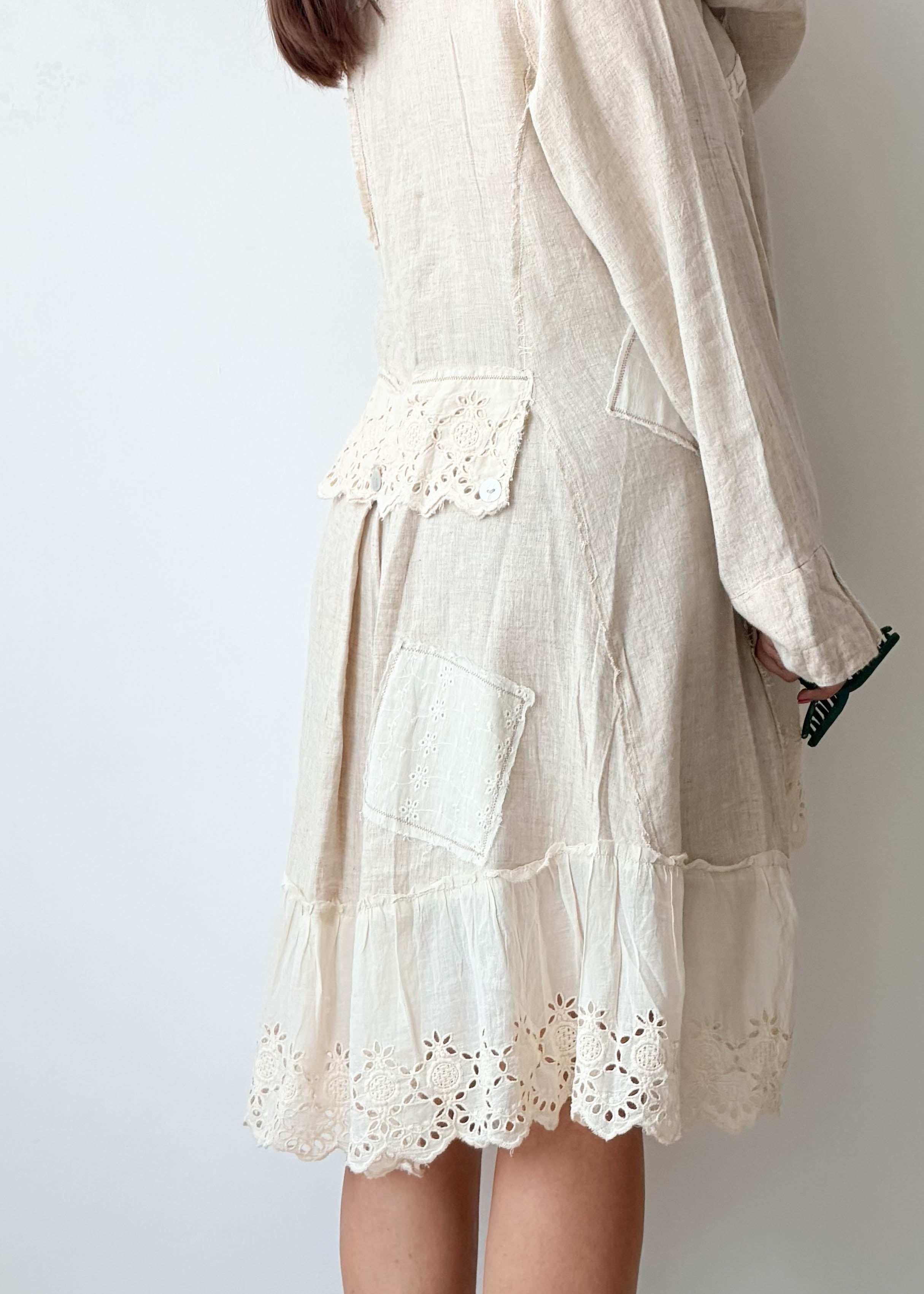 Size M-L Beige Boho Lace Hem Shrug Dress