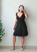 Size XS-S Black Polka Dot Cotton Fit & Flare Dress