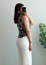 Size M, Floral Lace Print Fitted Tank Top - Closet by Payal