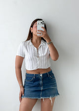 Size XS White Pinstripe Cropped Shirt Top
