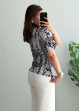 Size S-M, Y2K Black White Animal Print Scoop Neck Top - Closet by Payal