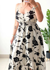 Size M-L, White & Black Floral High-Low Dress