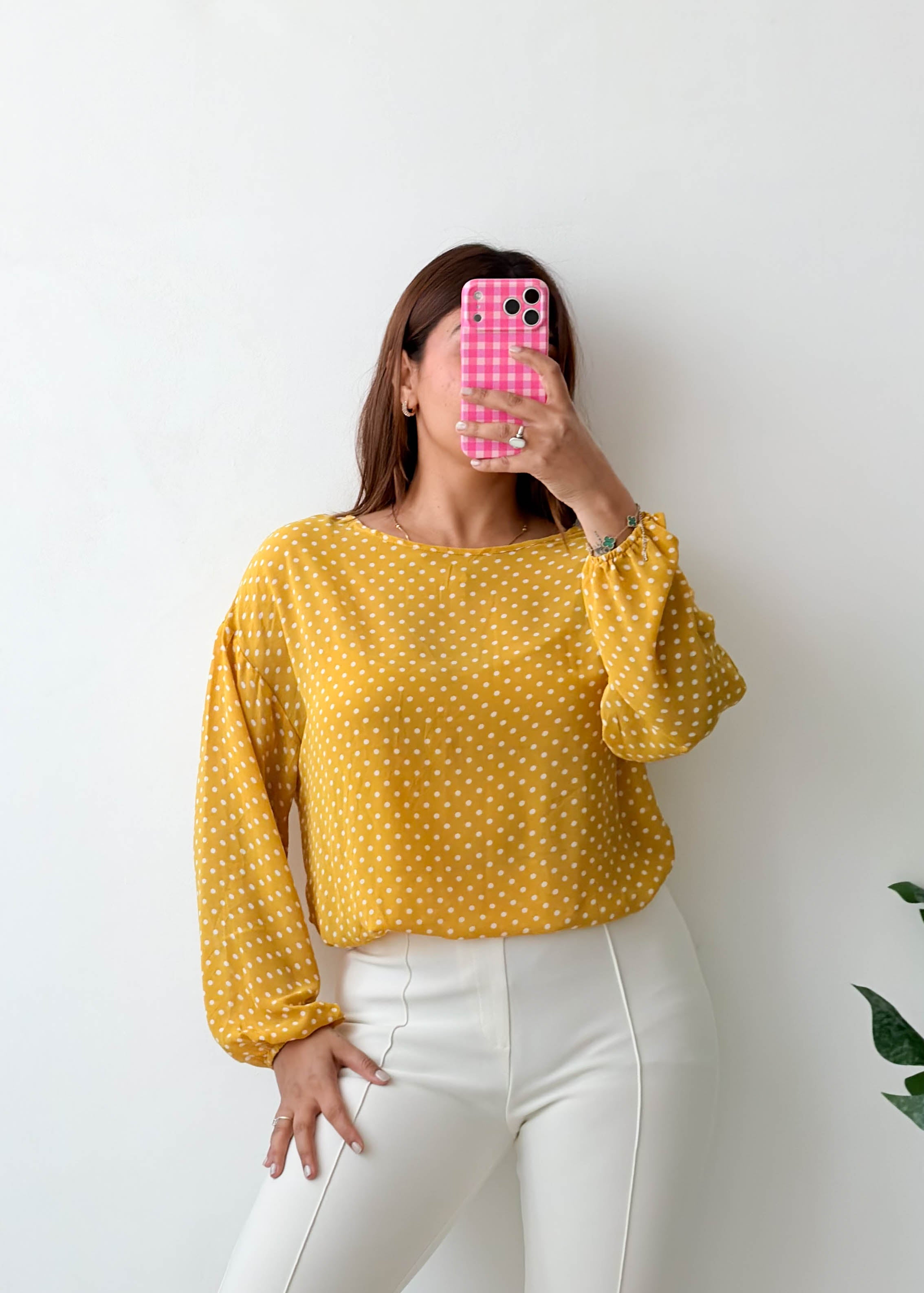 Size S-M Mustard Polka Dot Blouse
