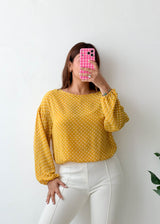 Size S-M Mustard Polka Dot Blouse