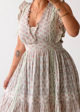 Size S-M White Floral Tiered Midi Dress