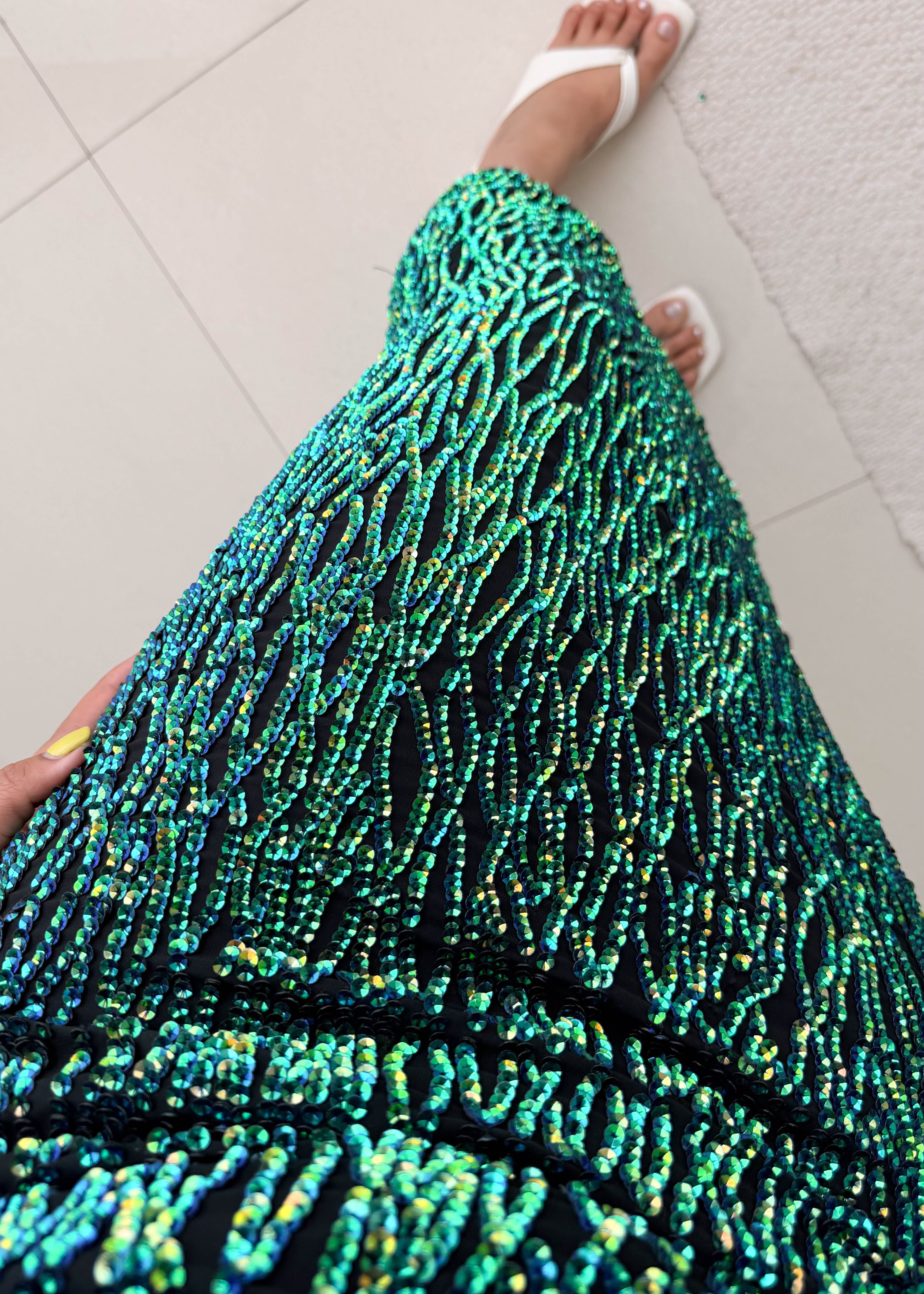 Size XS-S Emerald Green Sequin Midi Dress