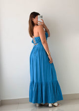Size XS-S Blue Cut-Out Tiered Maxi Dress
