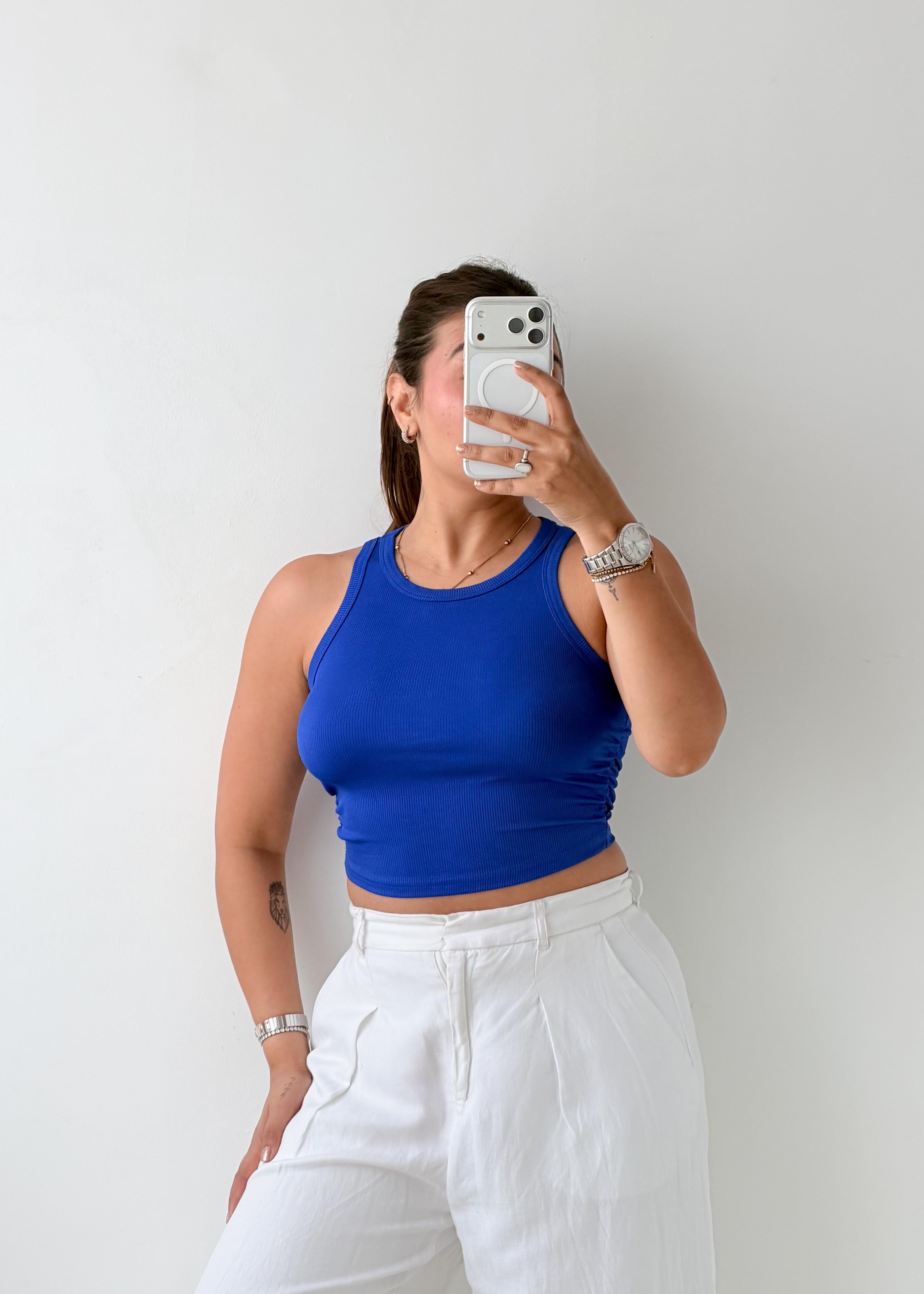 Size S-M Royal Blue High Neck Crop Top