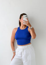Size S-M Royal Blue High Neck Crop Top