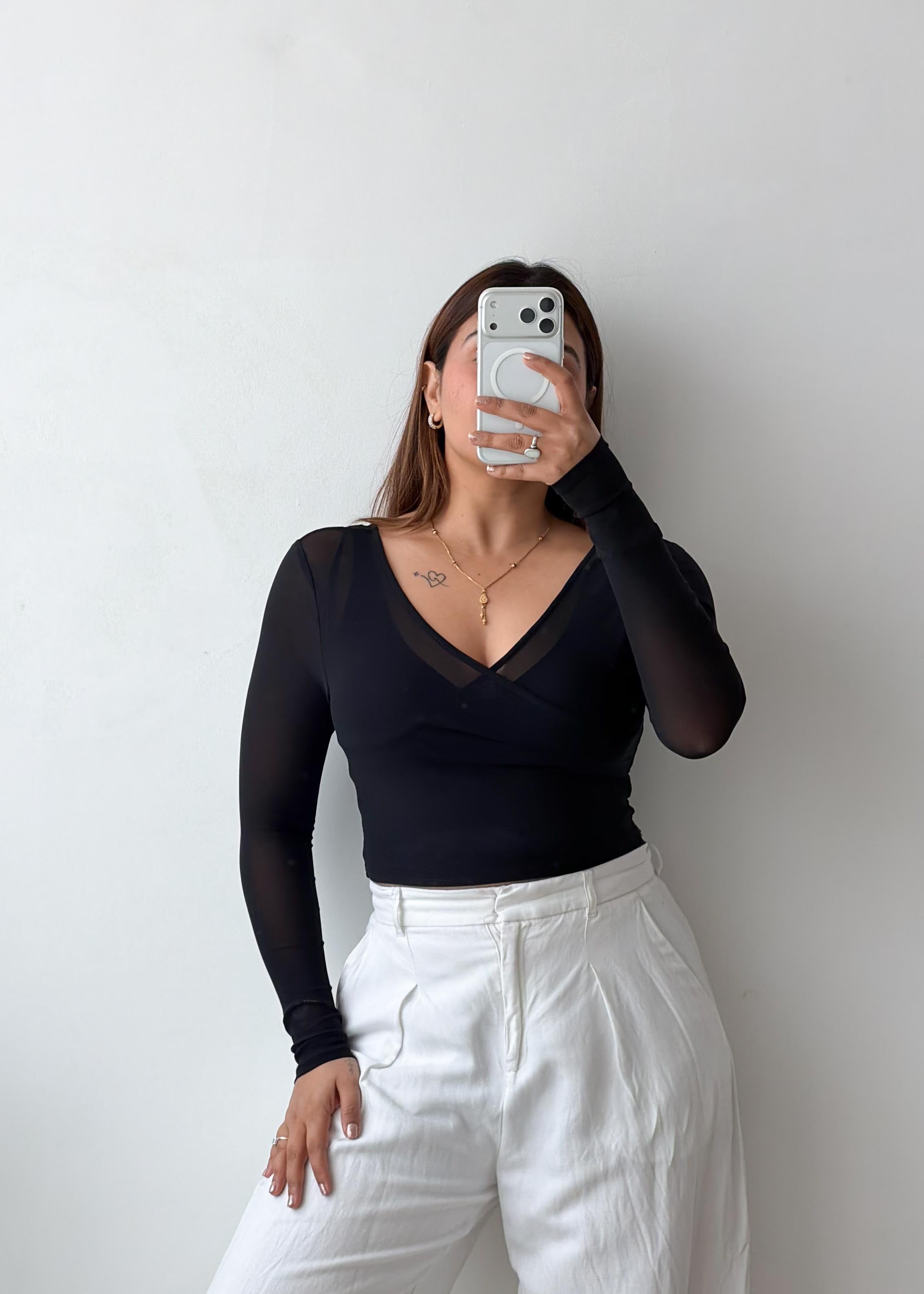 Size XS-M Black Wrap style V-Neck Top