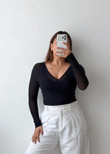 Size XS-M Black Wrap style V-Neck Top