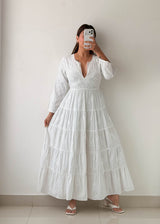 Size XS-S White Embroidered Cotton Maxi Dress