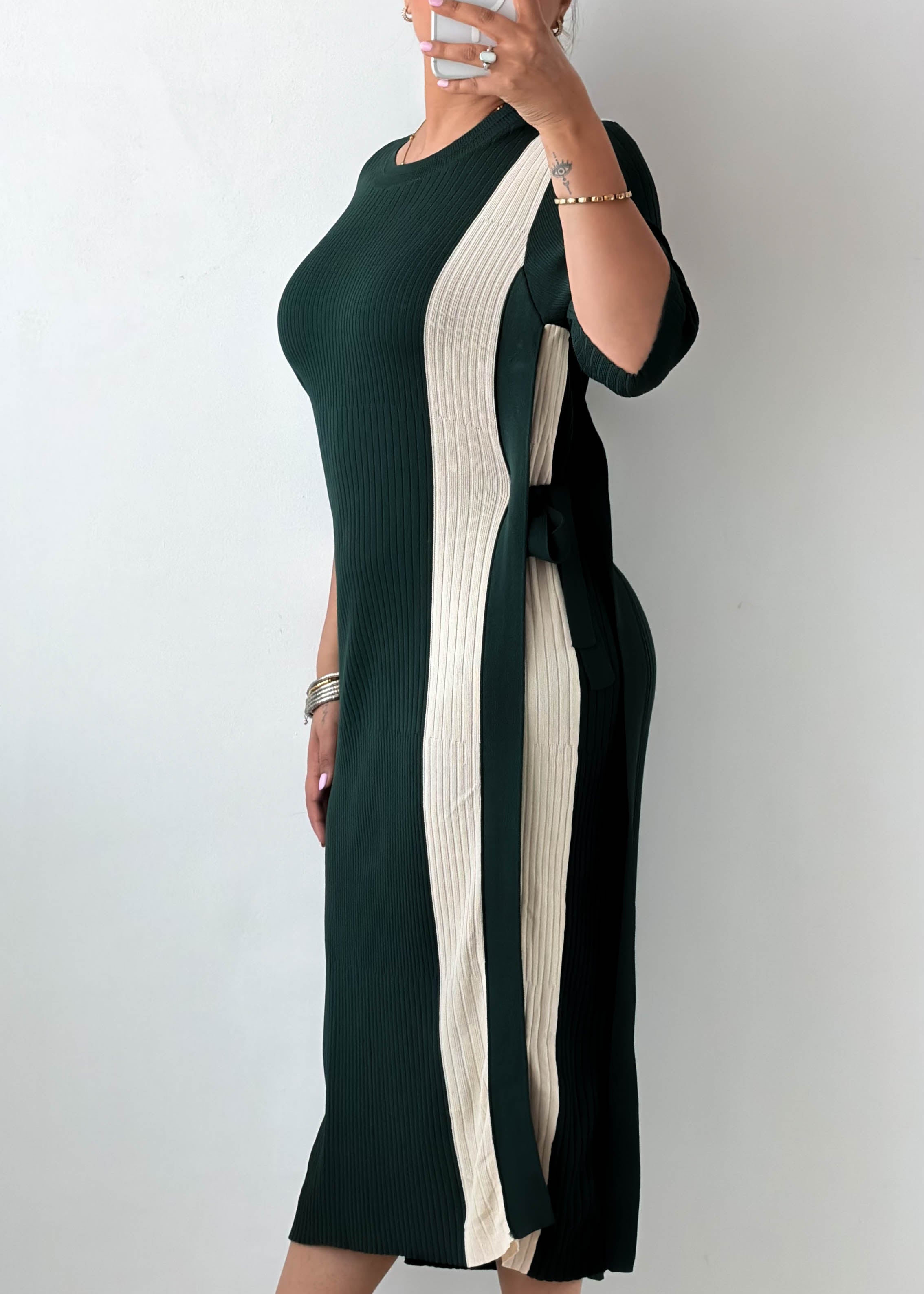 Size L-XL Emerald Green Ribbed Midi Dress