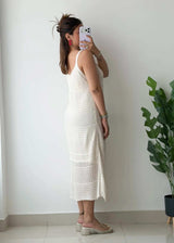 Size M-L, Beige Crochet Midi Dress