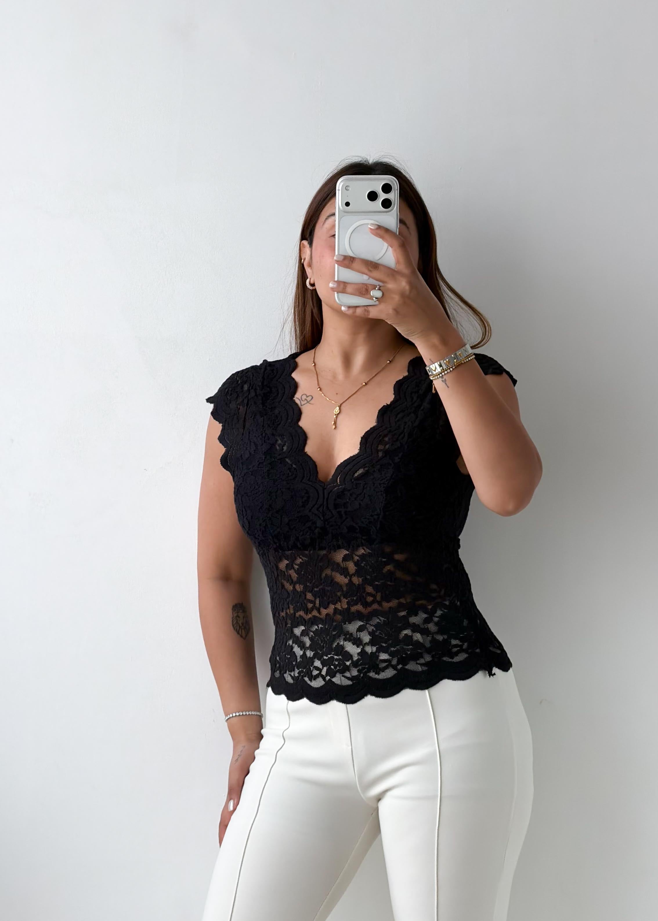 Size XS-S Black Lace Knit Top