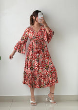 Size S-M Red Floral Print Maxi Dress