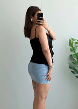 Size XS-S, Black Spaghetti Strap Ruffle Top - Closet by Payal