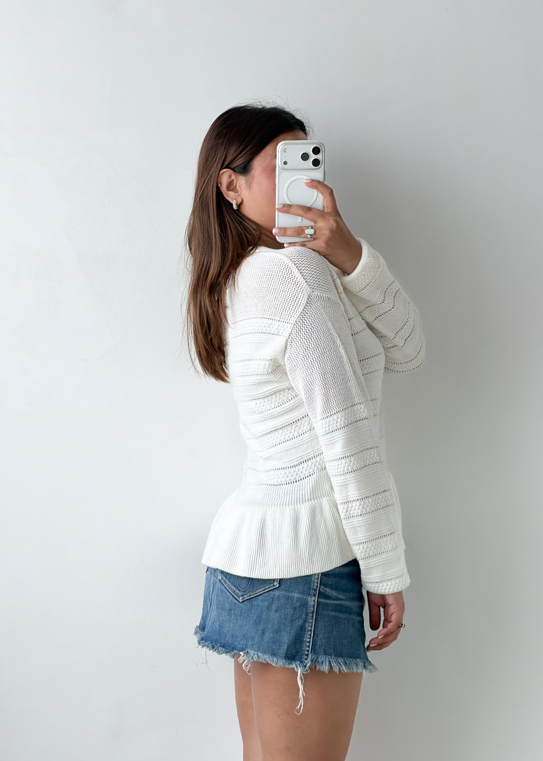 Size L-XL White Peplum Knit Sweater Top