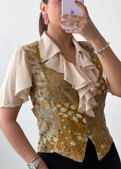 XS-S Beige Ruffle Soft Chiffon Layered Top