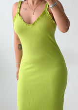 Size M-L Lime Green Ribbed Midi Dress