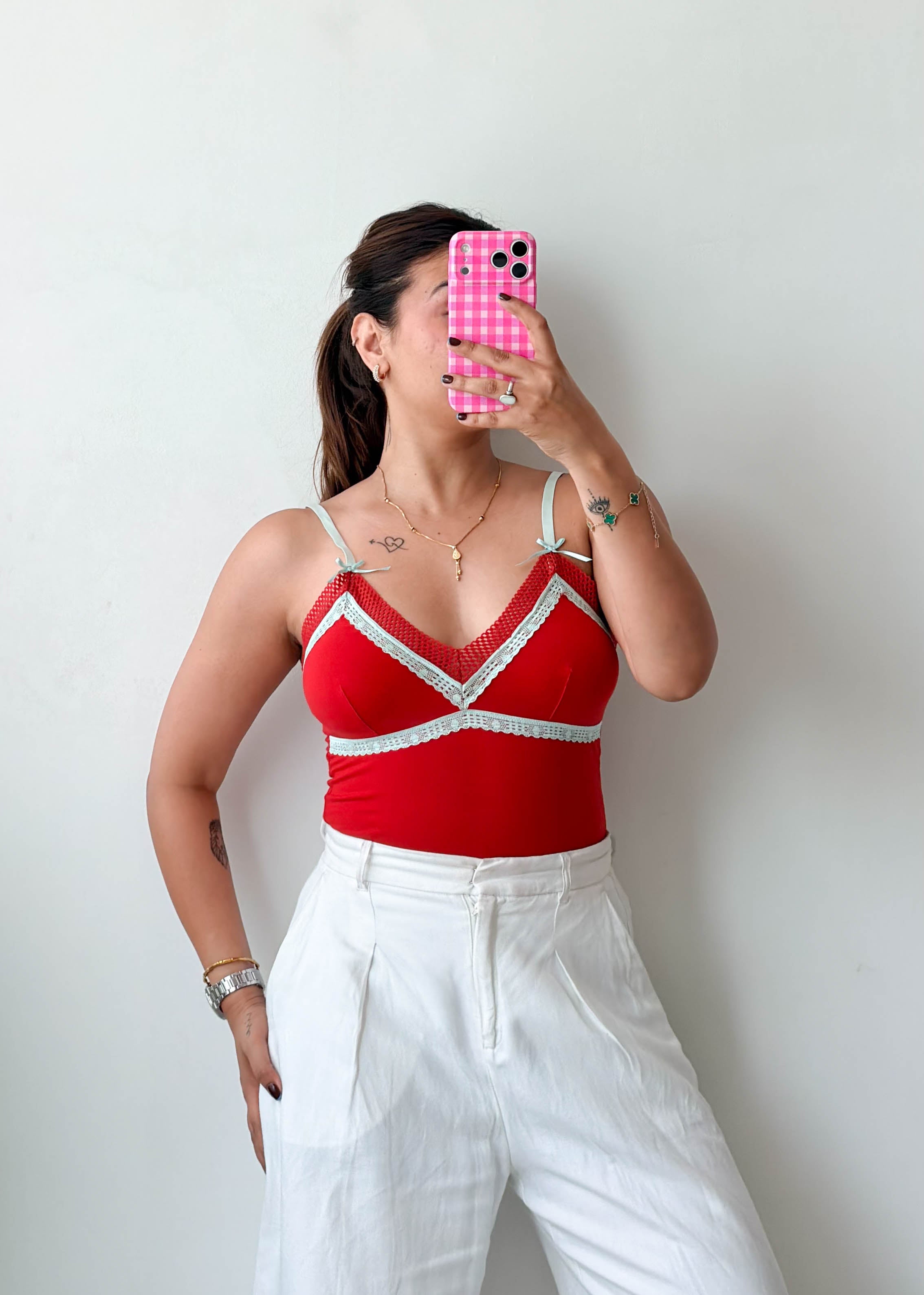 Size S-M Red Contrast Trim Cami Top