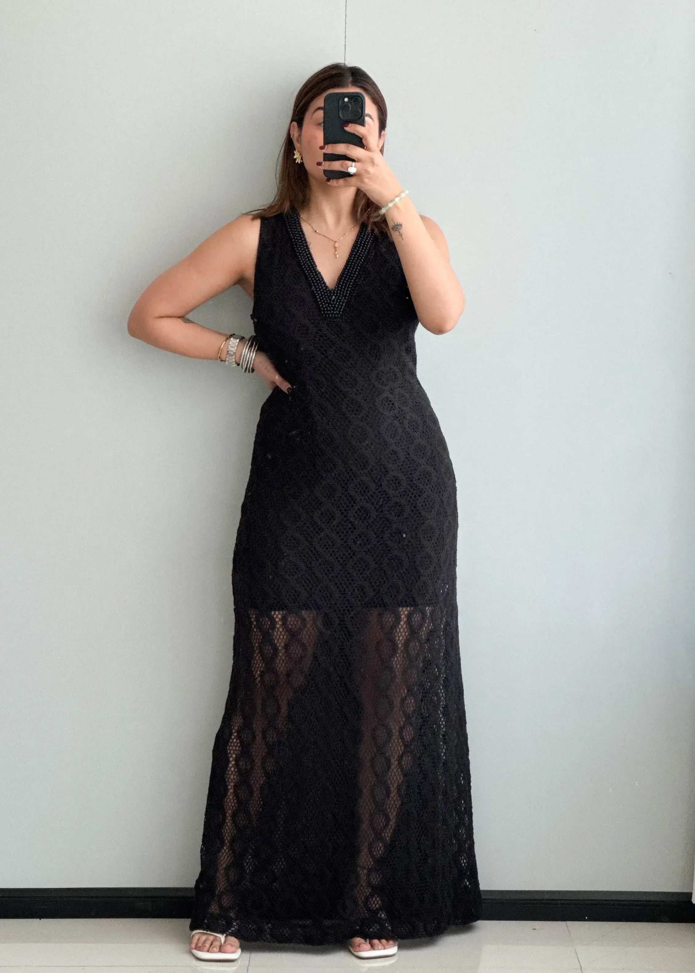 SIZE M-L, Mesh with lining Maxi Dress - Closet by Payal