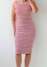Size XS-S Red & White Striped Bodycon Midi Dress