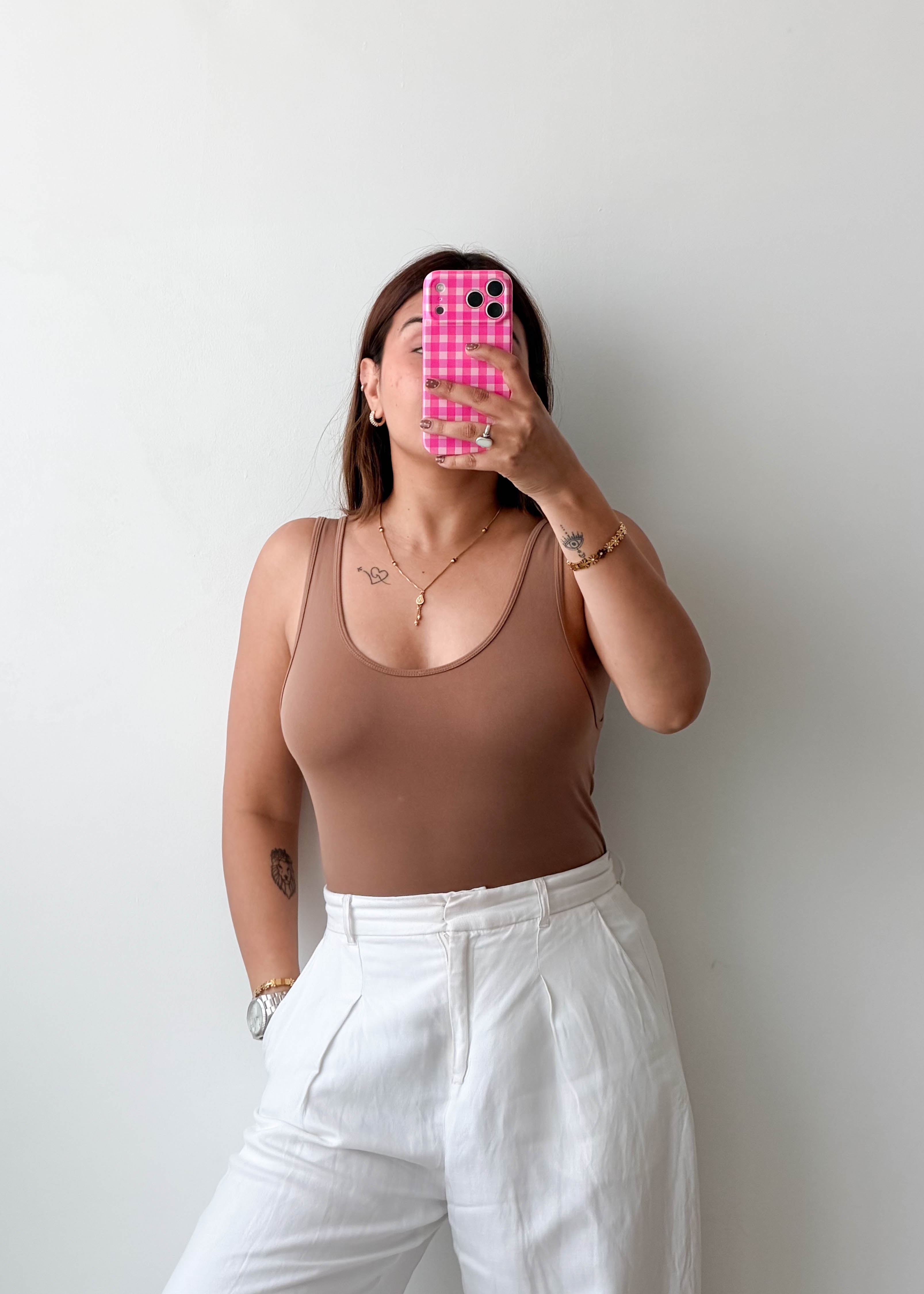 Size L-XL Mocha Scoop Neck Bodysuit
