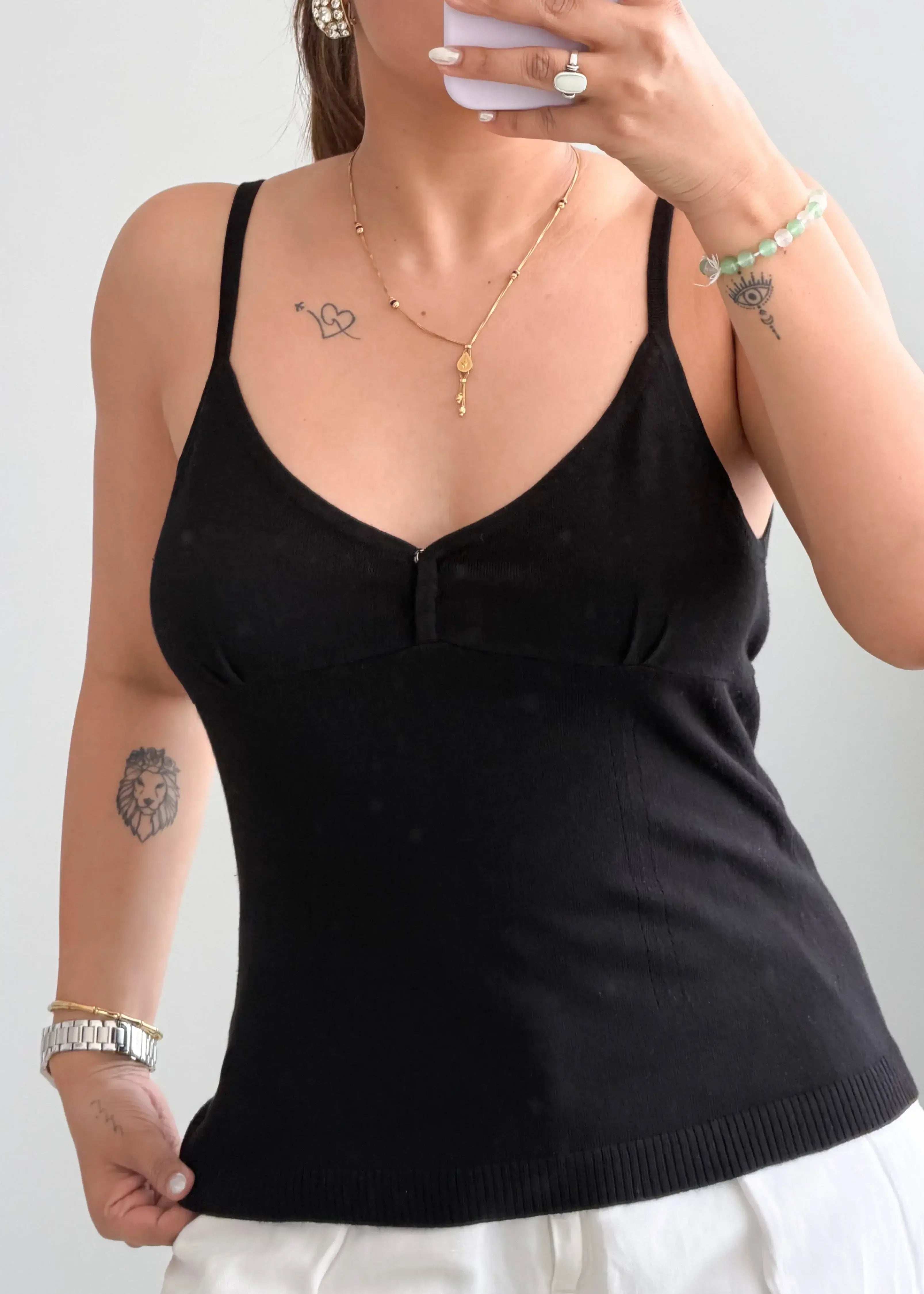Size M-L, Black Spaghetti Strap Camisole Top - Closet by Payal