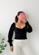 Size S-M Black Sweetheart Neck Puff Sleeve Top