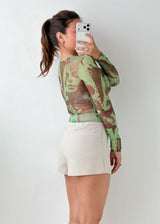 Size XS-S Green Abstract Mesh Top