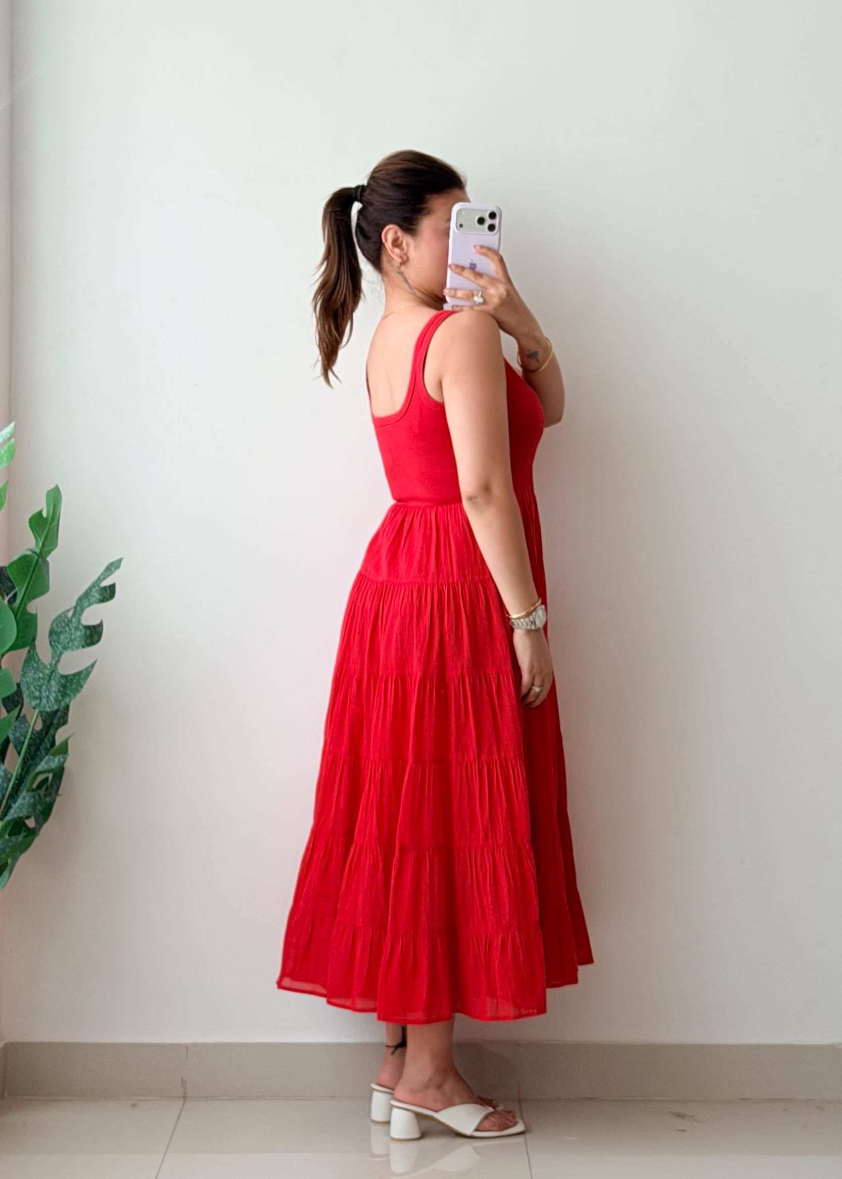 Size XS-S & L-XL Red Tiered Maxi Dress