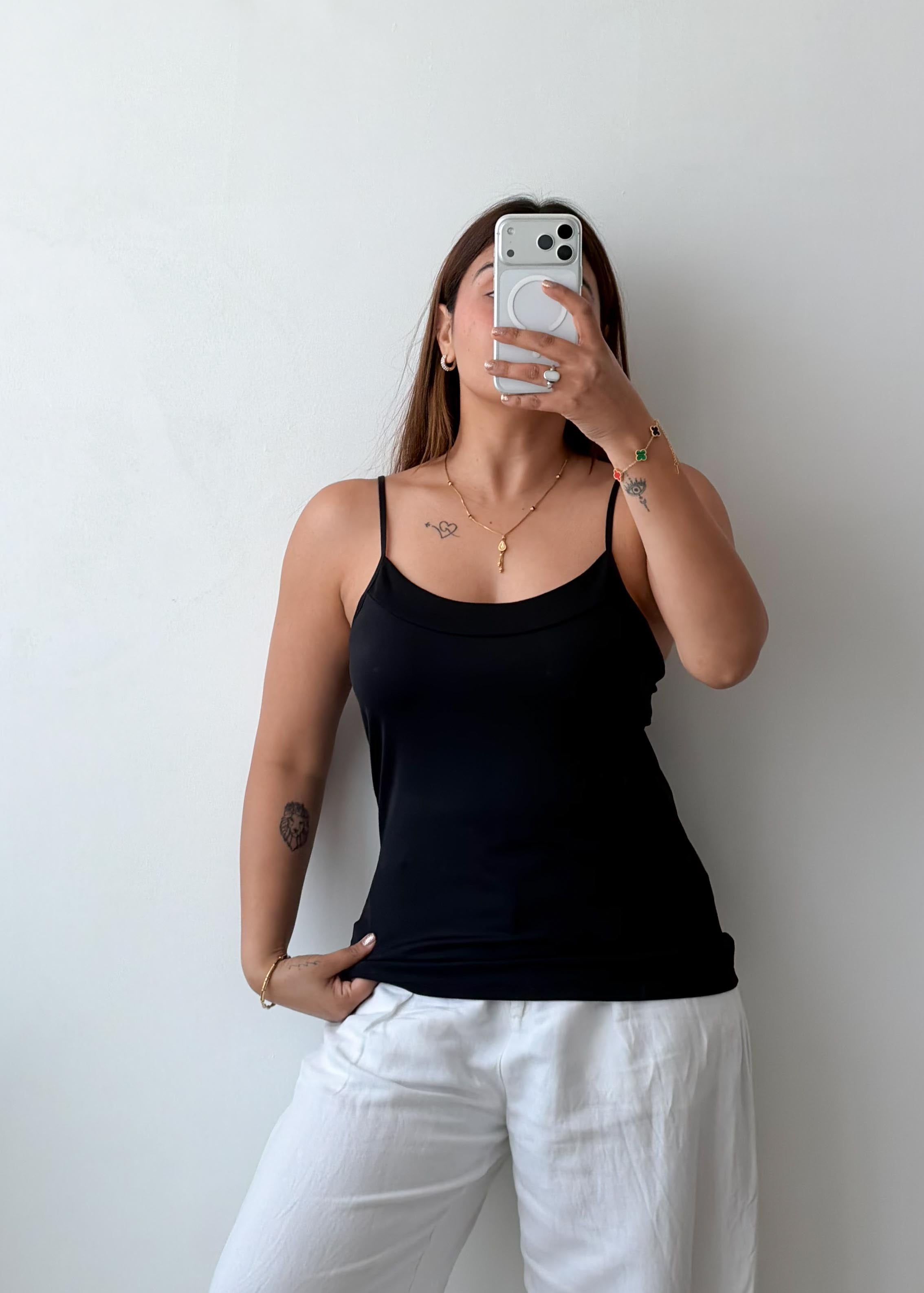 Size L-XL Black Basic Cami Top