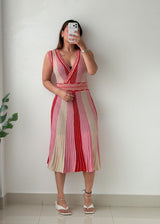 Size XS-S Pink & Red Striped Knit Midi Dress
