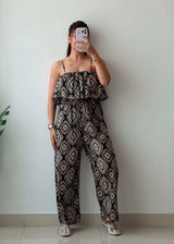 Size S-M Geometric Print Wide-Leg Jumpsuit