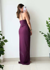 Size L-XL, Plum Halter Neck Ribbed Maxi Dress - Closet by Payal