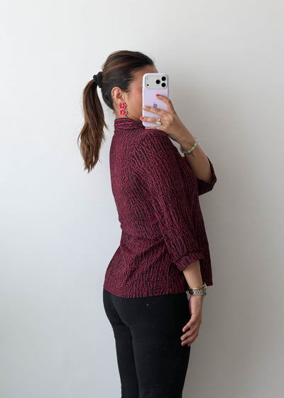 S-M Maroon Textured Viscose Crepe Shirt